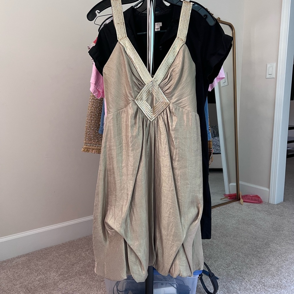 BCBGMaxAzria Gold/Tan Sequin Strap Formal/Cocktail Dress